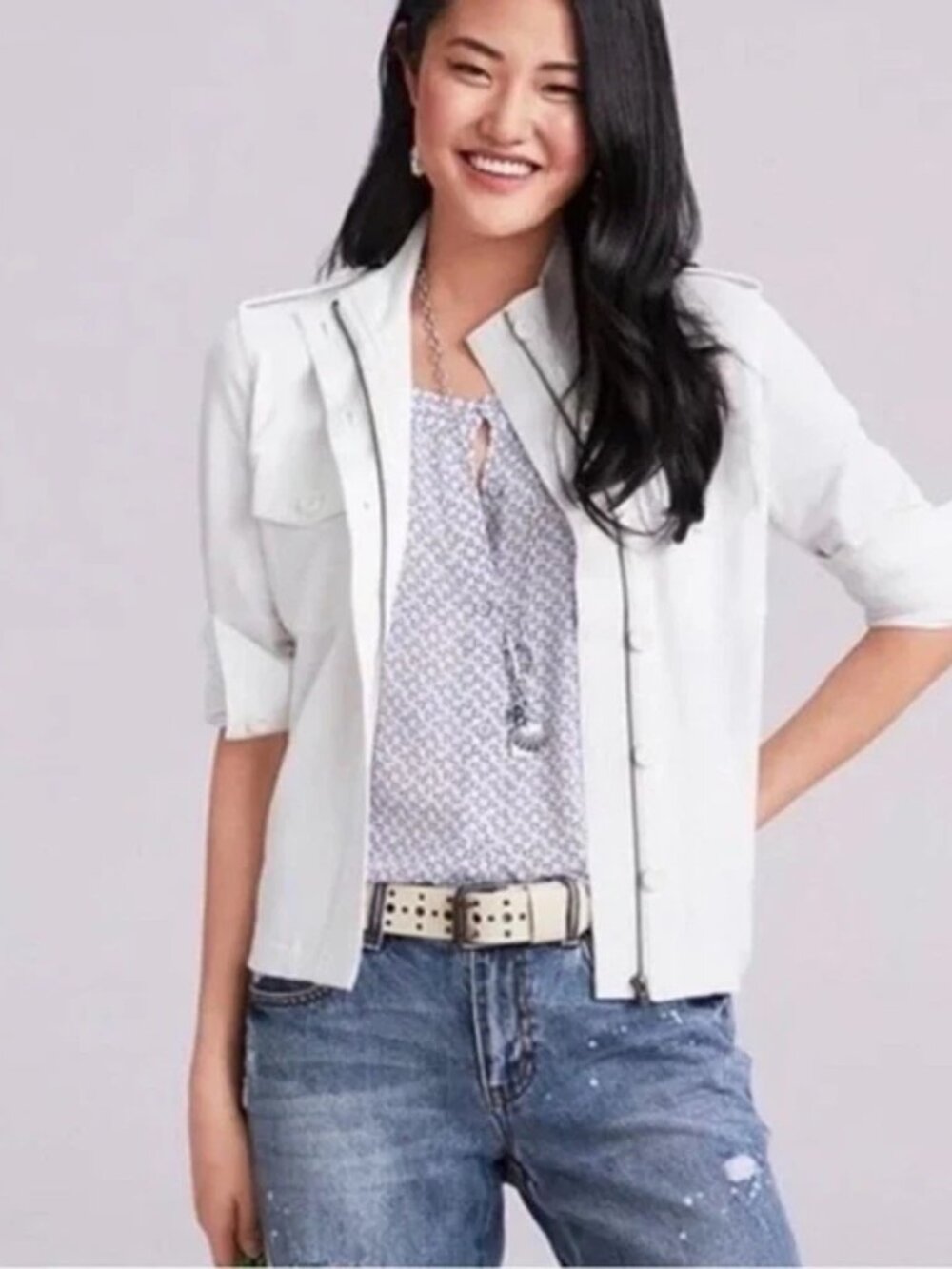 CABI Women Full Zip Buttons Pockets Lighthouse Jacket 5856 Sz L‎ White 55-16